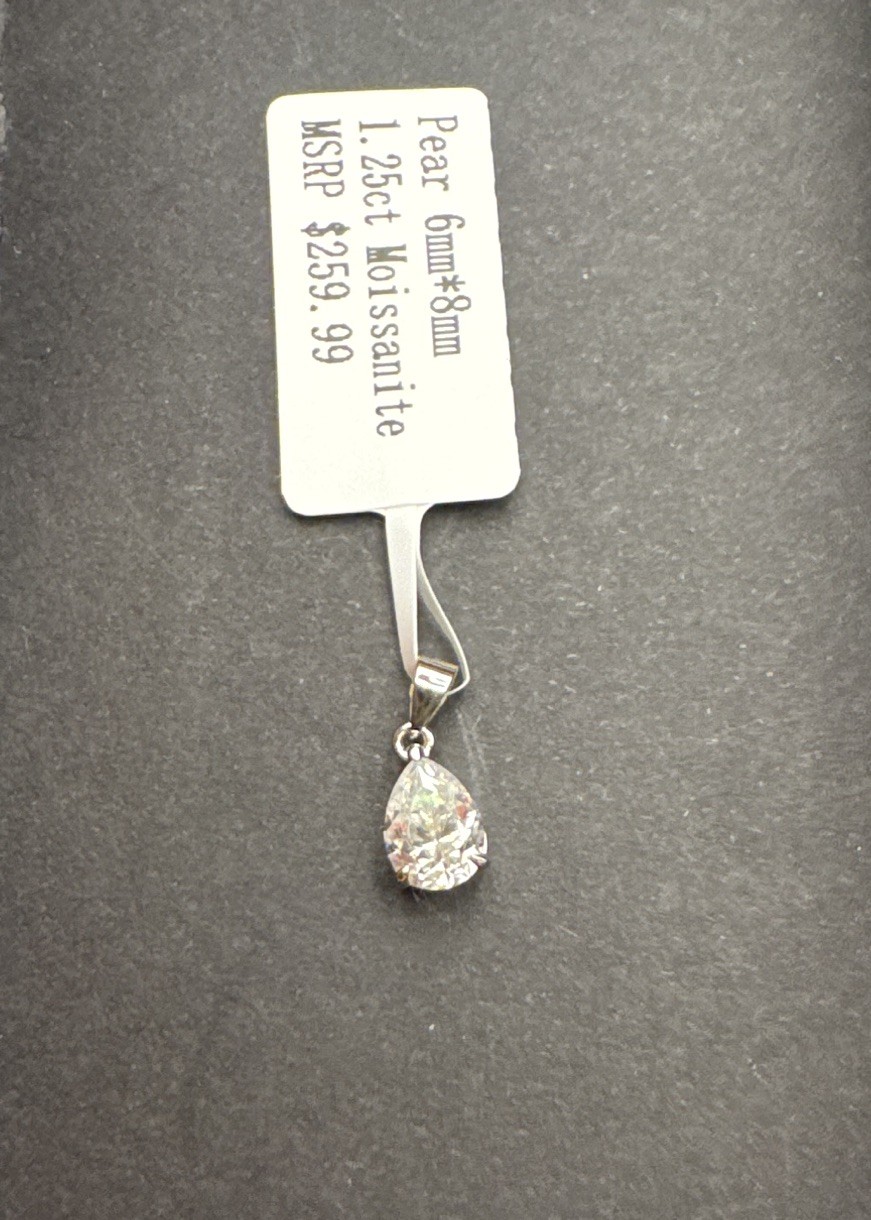 GRA 925 Sterling Silver Pear Moissanite Pendant White/Colorless 1.25 ctw
