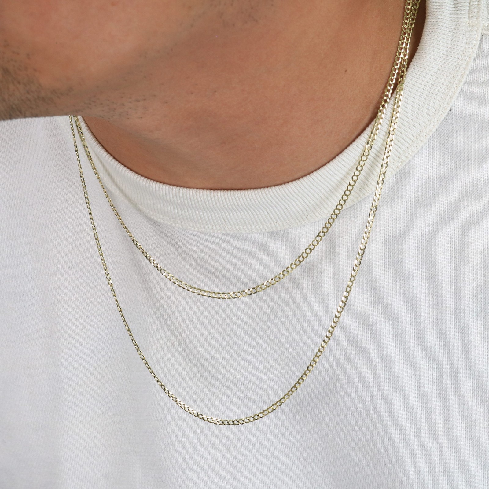 14K Yellow Gold 2.5mm Solid Curb Cuban Chain Link Mens Womens Necklace 22″