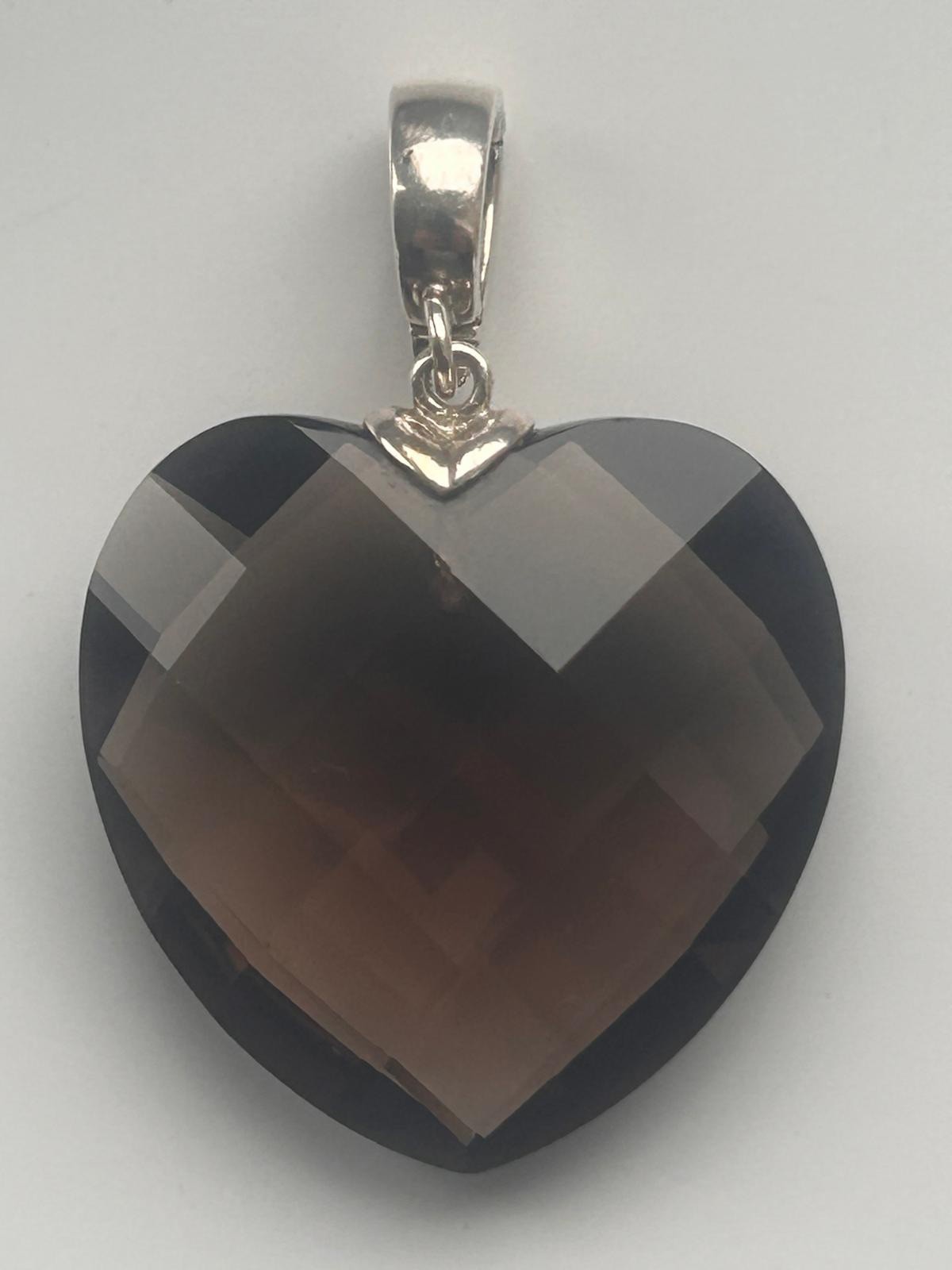 Whitney Kelly Vintage Silver 925 Smoky Quartz Faceted Statement Heart Pendant