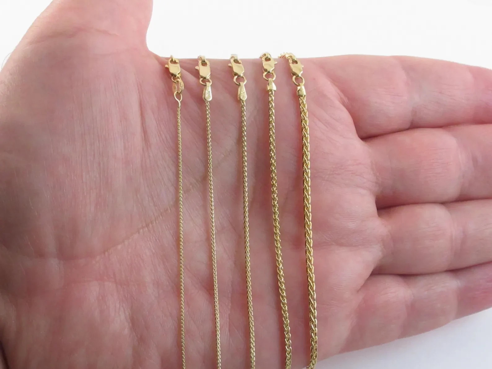 14k Solid Yellow Gold Wheat Chain Necklace ( 16-24 inch )