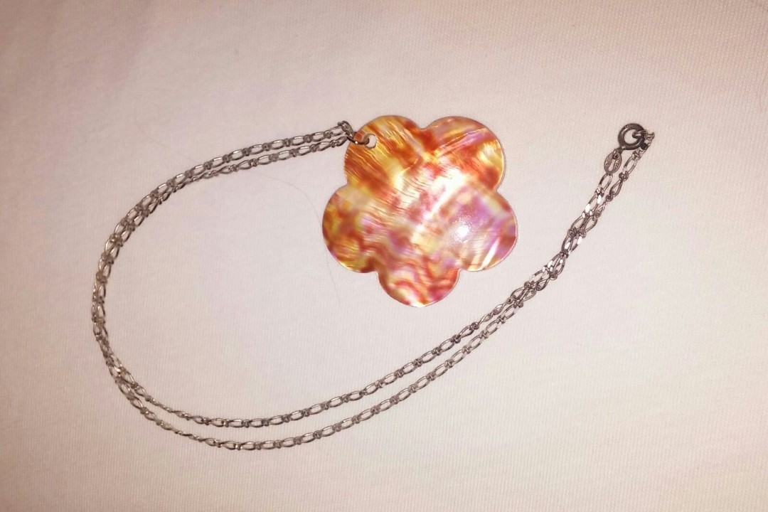 Natural Rare Sunrise Albalone Shell Pendant Sterling Silver Chain Necklace Set