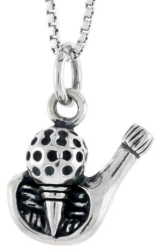 925 Sterling Silver Golf Ball and Iron Charm Pendant 1/2 (13mm) Inch Tall