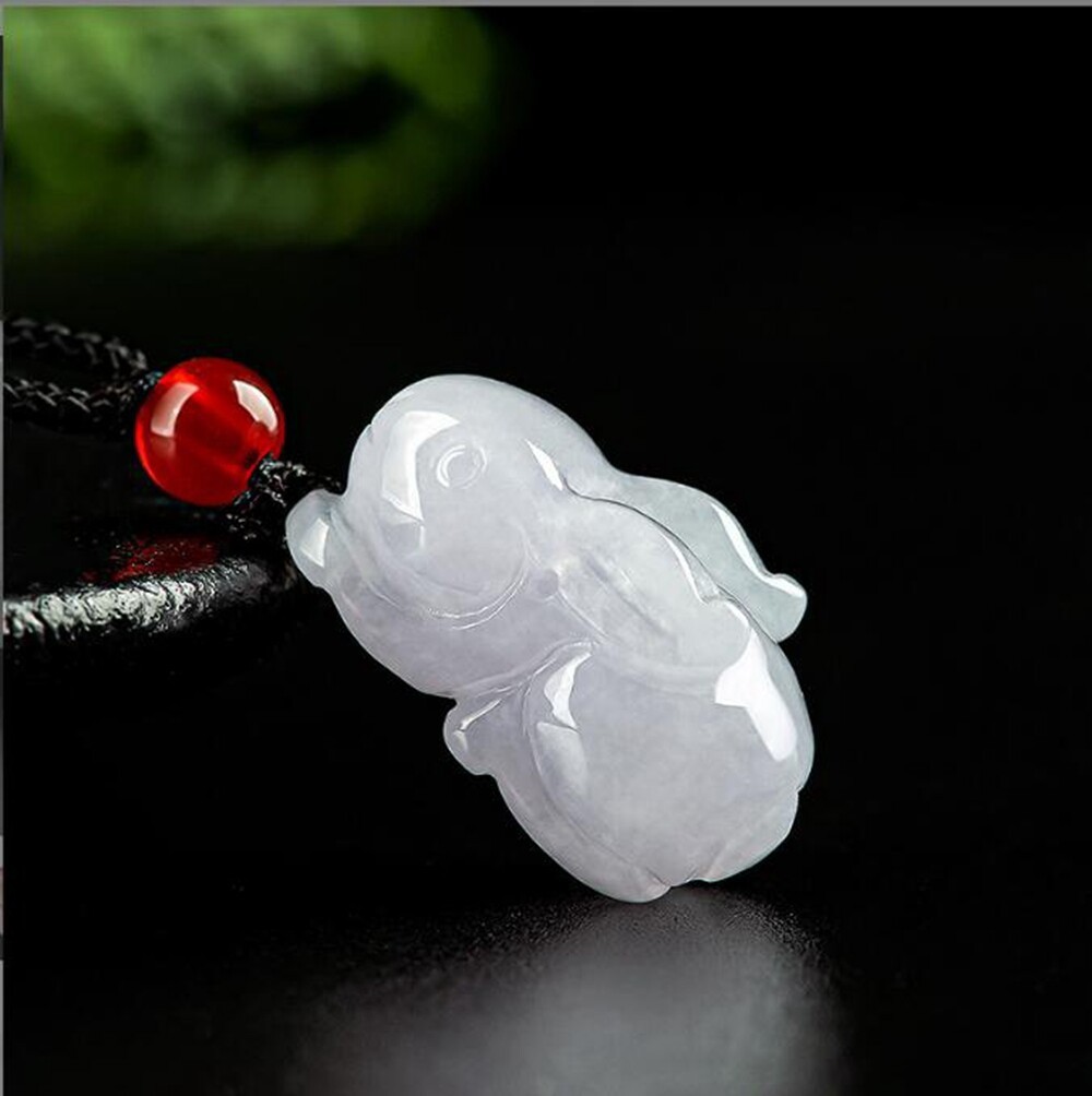 Natural Grade A Jade jadeite Carved Rabbit Amulet Pendant Necklace Certified