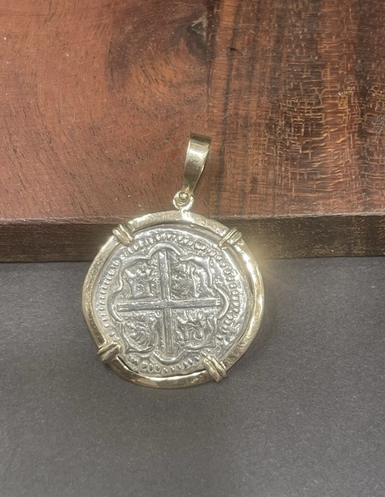 ATOCHA Silver Coin Pendant In 14k Gold Bezel Handmade From Atocha Silver