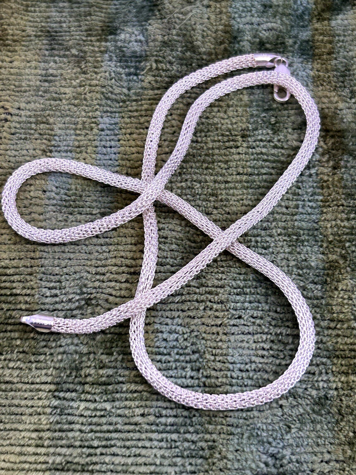 Italian Sterling Silver Mesh Chain Necklace 23.5” Long Italy 925 Lobster Clasp