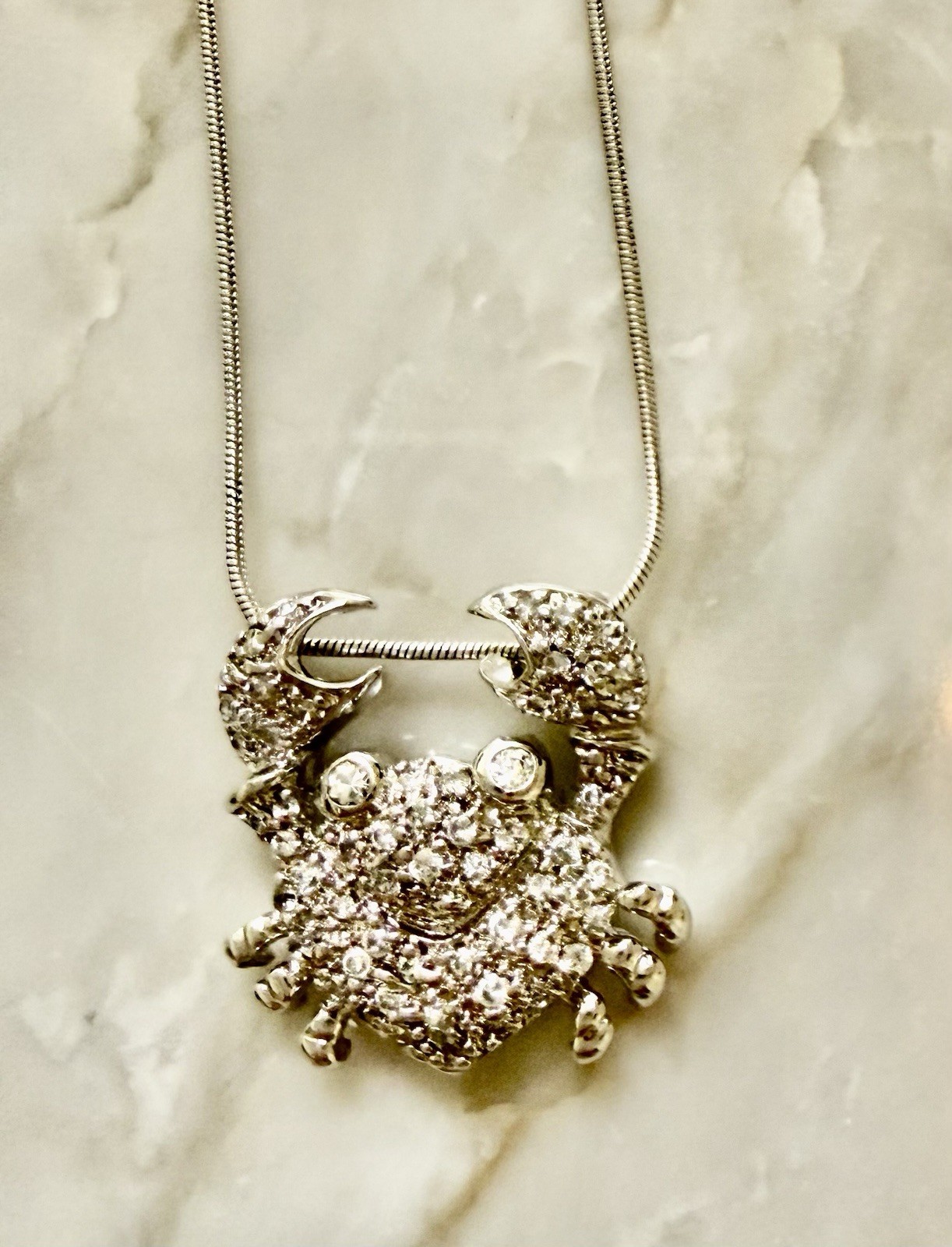 Elegant 925 Sterling Silver Crab Pave Crystal-Glass Pendant w/ 925 Chain 18-19″