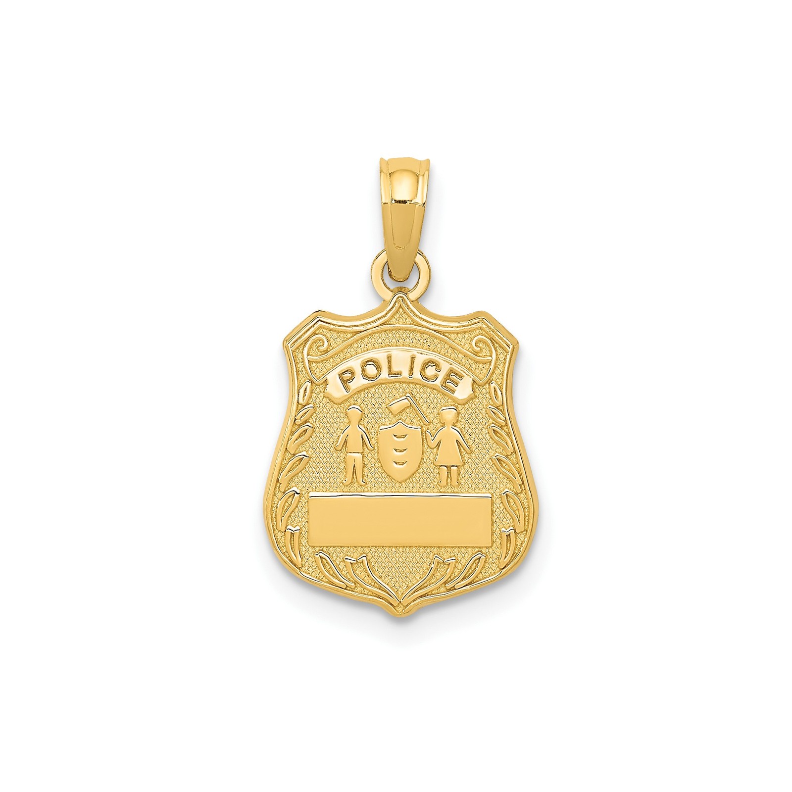 10k Yellow Gold Police Badge Pendant Shield Charm with Boy Girl Crest Symbol