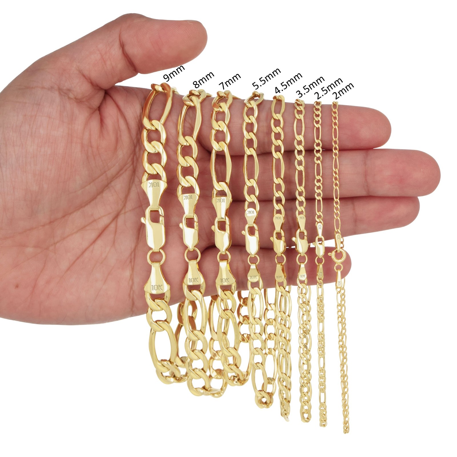10K Yellow Gold 2mm-9mm Italian Figaro Chain Necklace Bracelet Men Women 7″- 30″