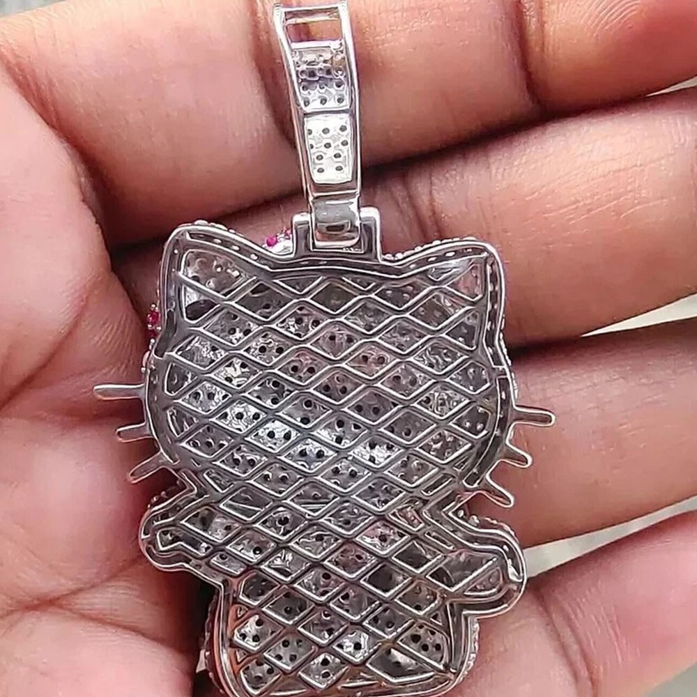 2.70Ct Round D/VVS1 Moissanite Hello Kitty Cartoon Pendant 14K White Gold Plated