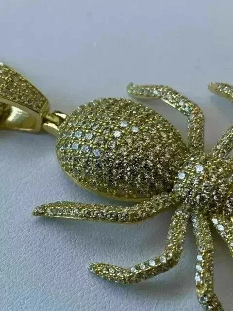 6.85Ct Round Cut Real Moissanite Spider Men’s Pendant 14K Yellow Gold Plated.