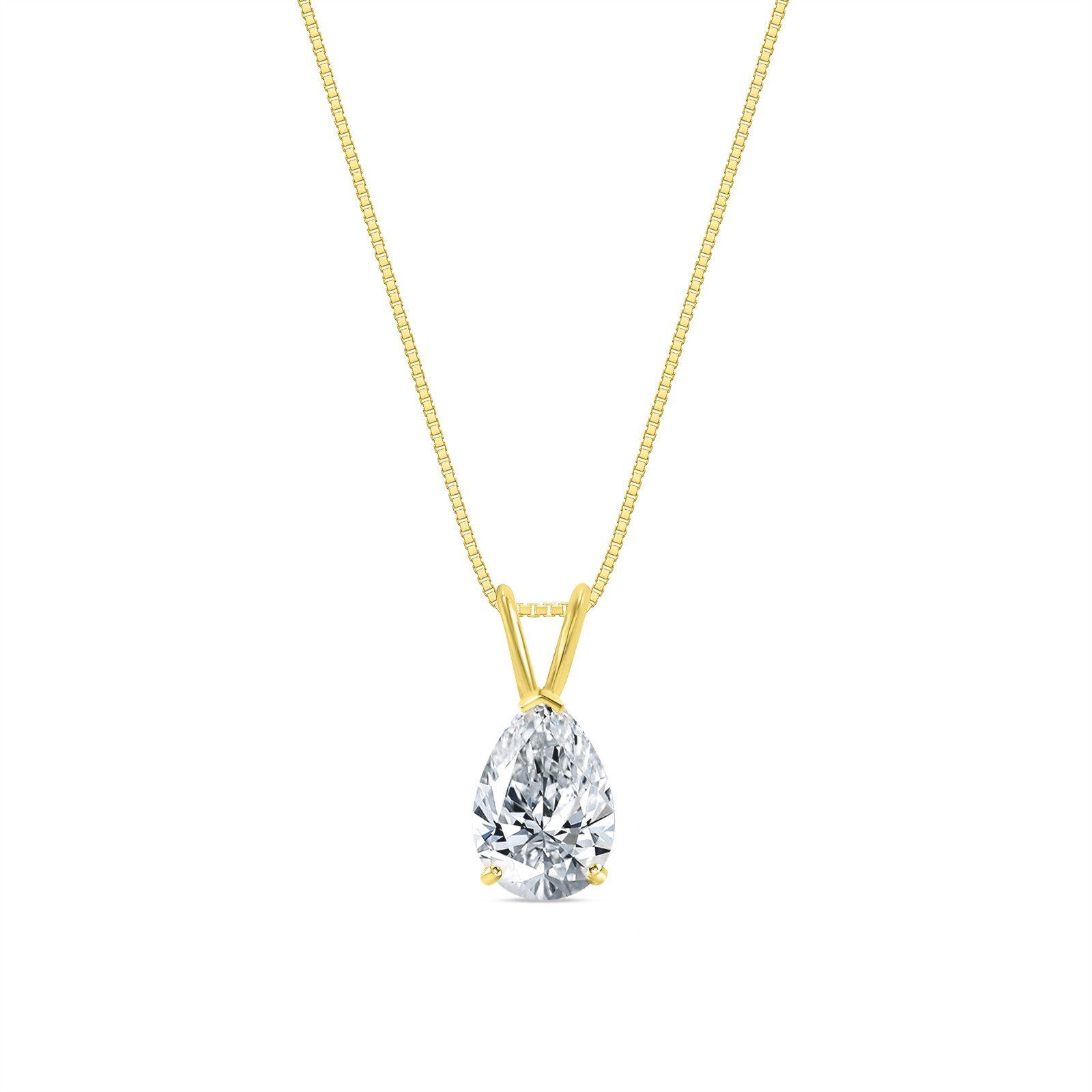 3 Ct Pear Lab Created Diamond Solid 18K Yellow Gold Solitaire Pendant Necklace