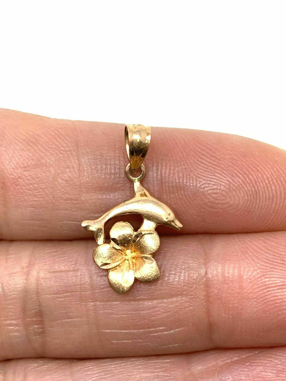 14k Rose Gold Dolphin Hawaiian Plumeria Flower Pendant 0.8 gram