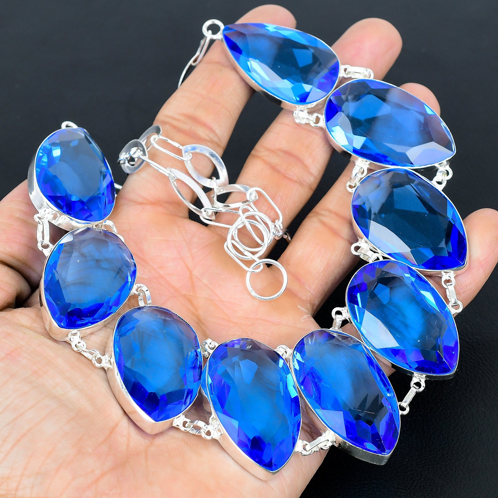 Faceted Tanzanite Quartz Handmade 925 Sterling Silver Jewelry Necklace 18″ P992
