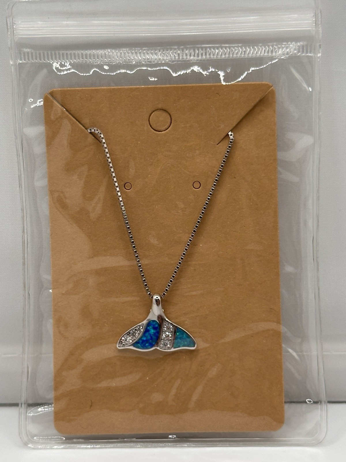 925 Sterling Silver Whale Tail Moissanite & Opal Pendant 18” Italian Box Chain