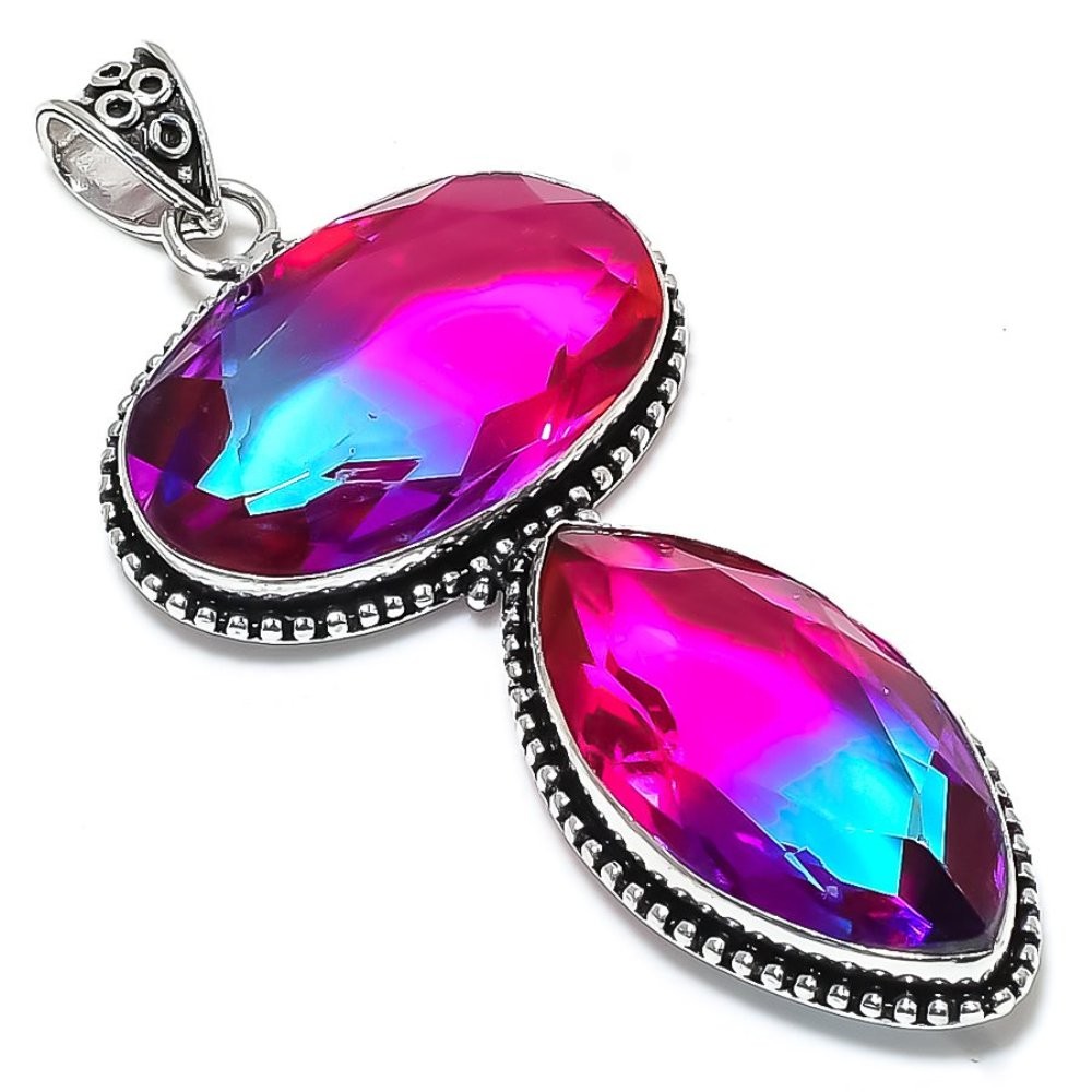 Bi-Color Tourmaline Gemstone 925 Sterling Silver Gift Jewelry Pendant 3.47″ e156