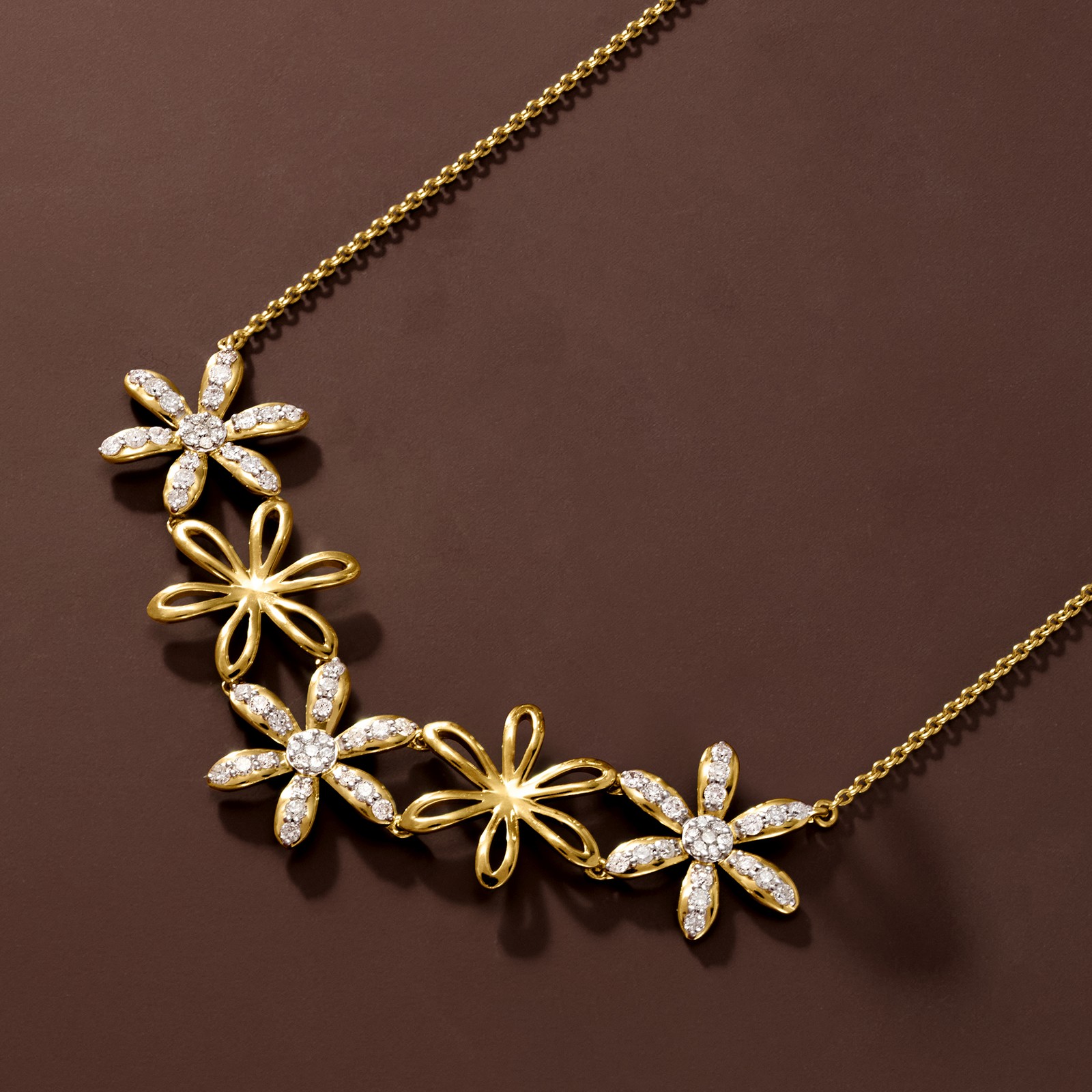 Ross-Simons 0.75 ct. t.w. Diamond Flower Necklace in 18kt Gold Over Sterling