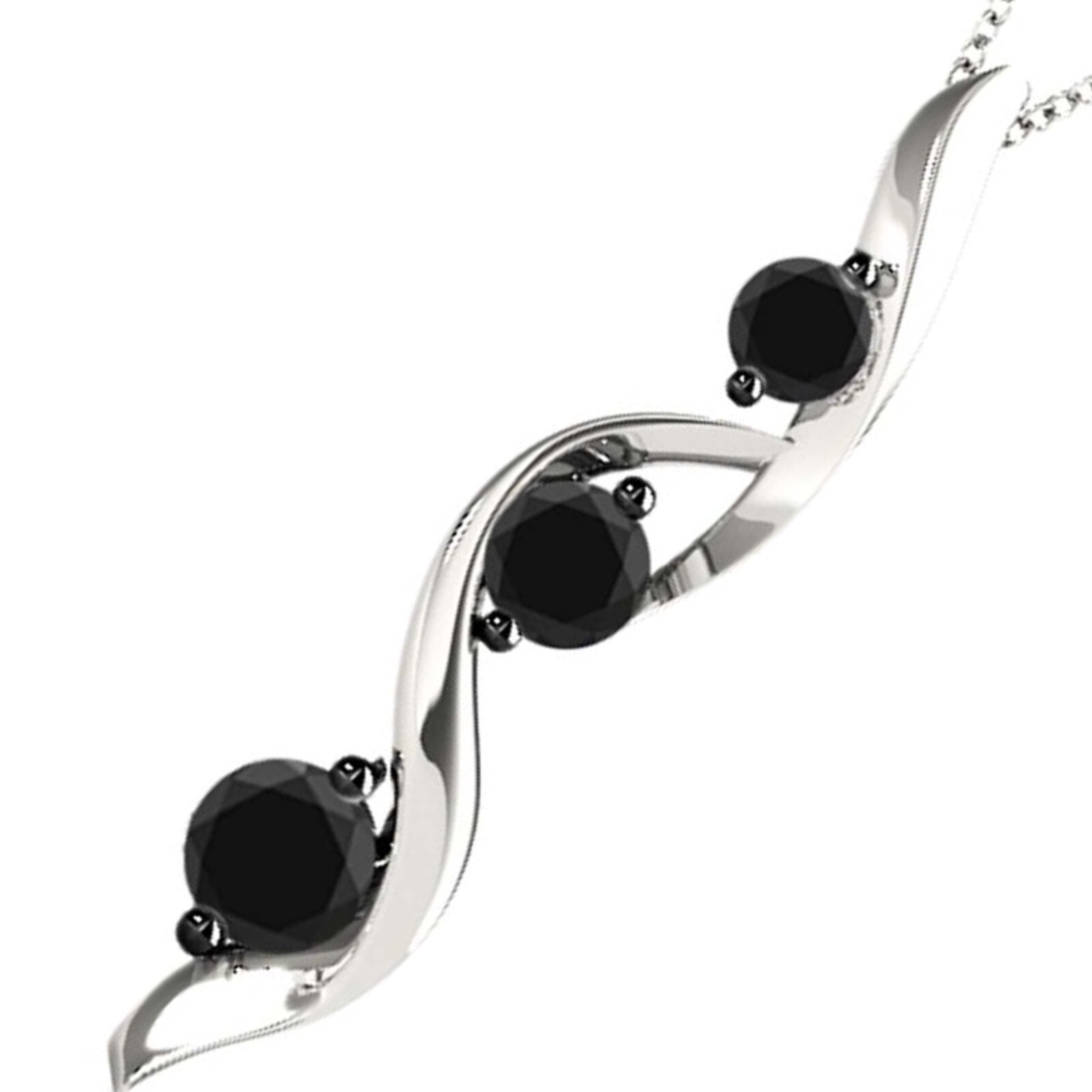 0.75Ct Natural Black Diamond& Journey Shape PendantNecklace for Women in10KGold