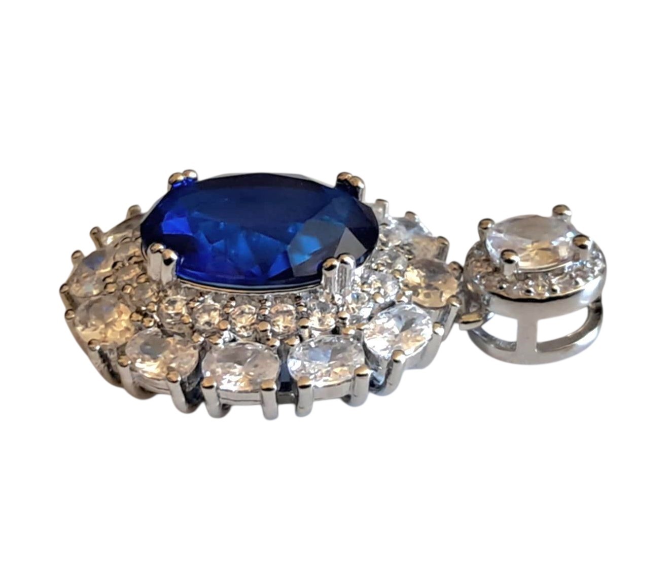 14K Gold NATURAL Blue Sapphire + Platinum Pendant Sterling Silver. PEN200
