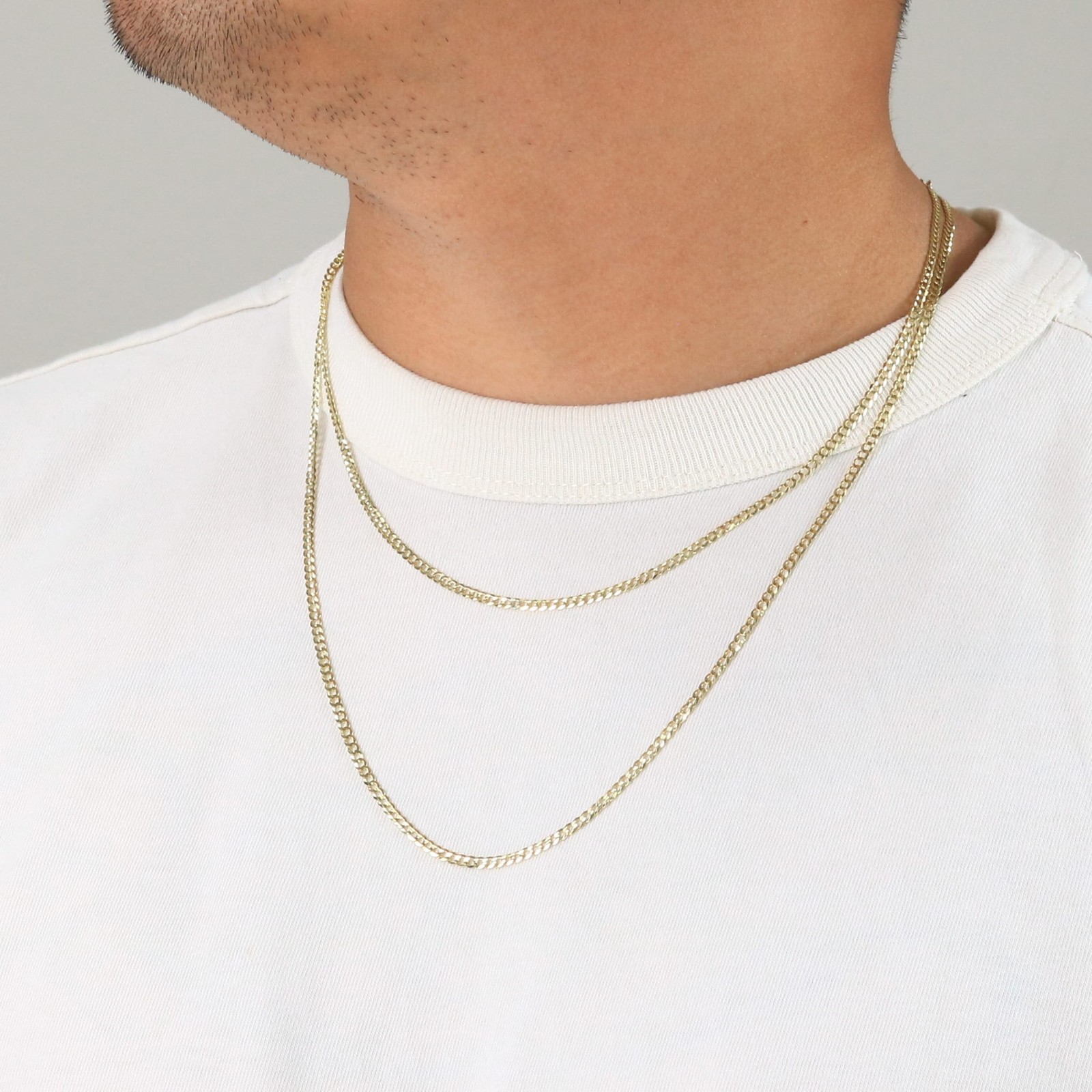 14K Yellow Gold 2.5mm Solid Curb Cuban Chain Link Mens Womens Necklace 22″