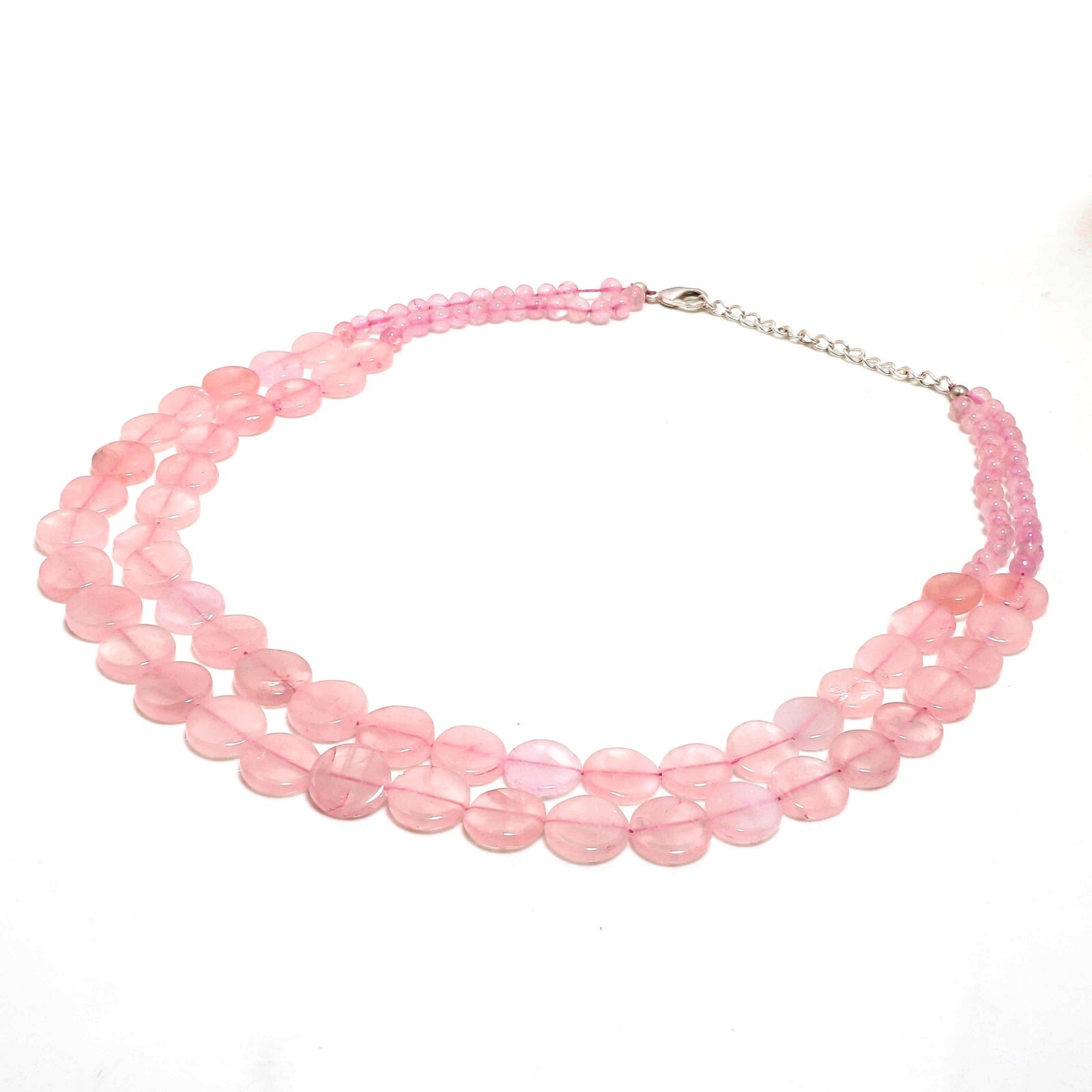 Womens day Sale 925 Sterling Silver Rose Quartz Gemstone Beaded Necklace Jewelry