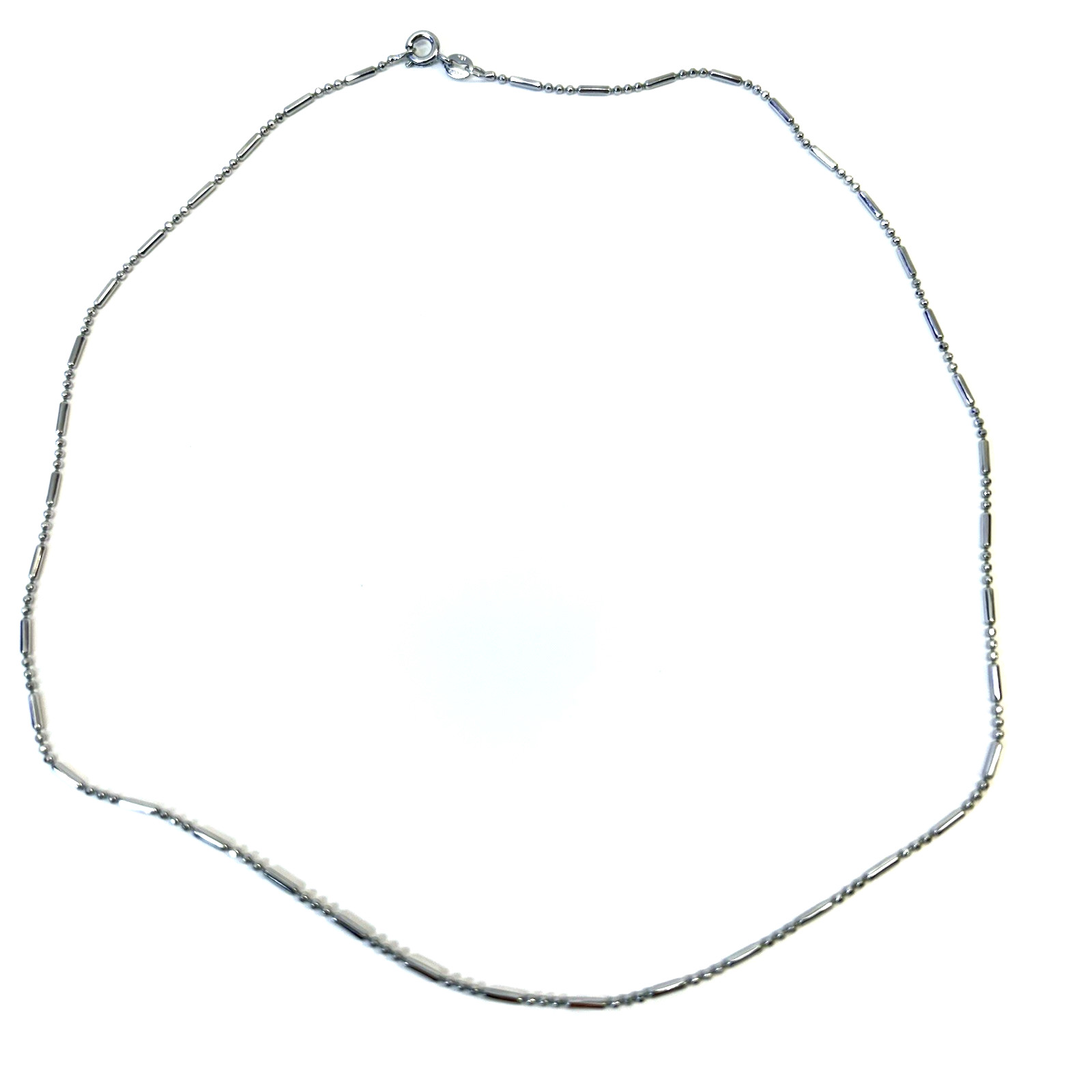 18KGP White Gold Plated Beaded Bar link Chain Necklace 18” Silver Tone