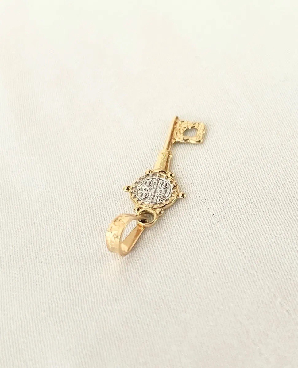 10k Yellow Gold Saint Benedict San Benito Key Pendant 2.4 Cm Made In MEXICO