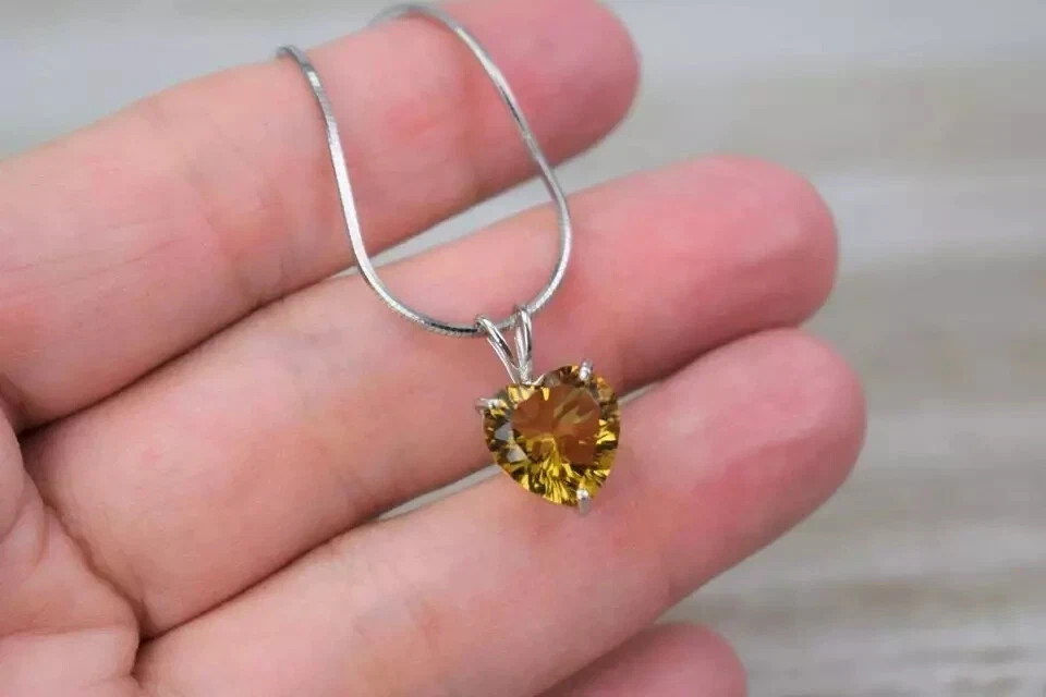 2Ct Heart Cut Yellow Citrine Solitaire Pendant 14K White Gold Finish