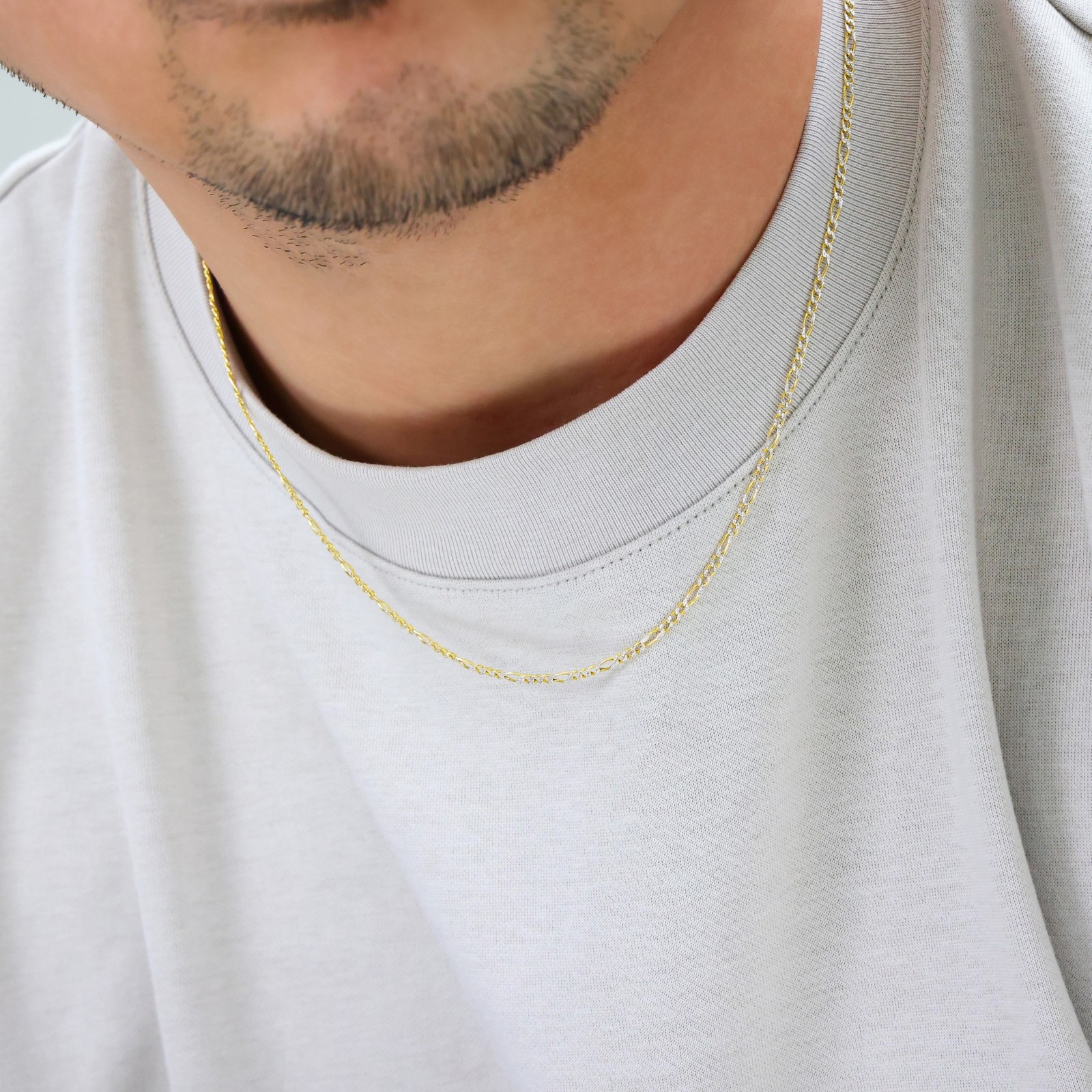 10K Yellow Gold 2mm Diamond Cut White Pave Figaro Chain Link Necklace 16″- 24″