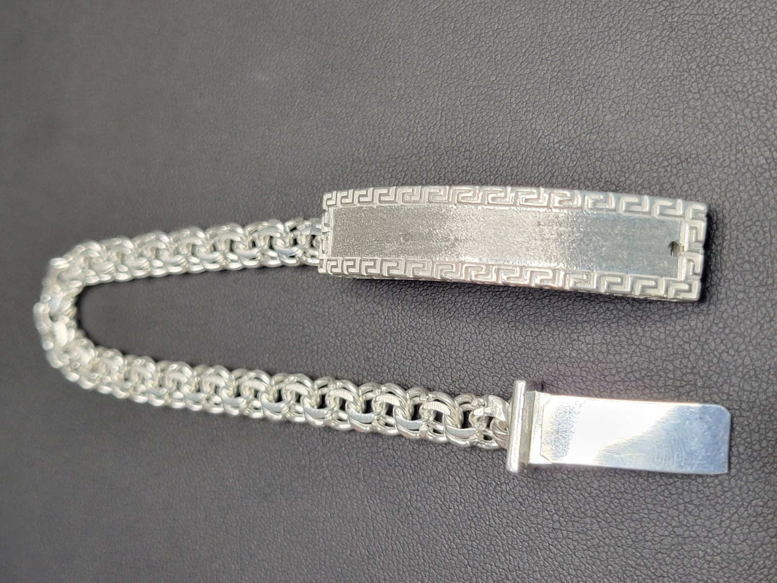925 sterling silver Chino Link Greek Key Long Lock Bracelet 21g 7″ 6mm