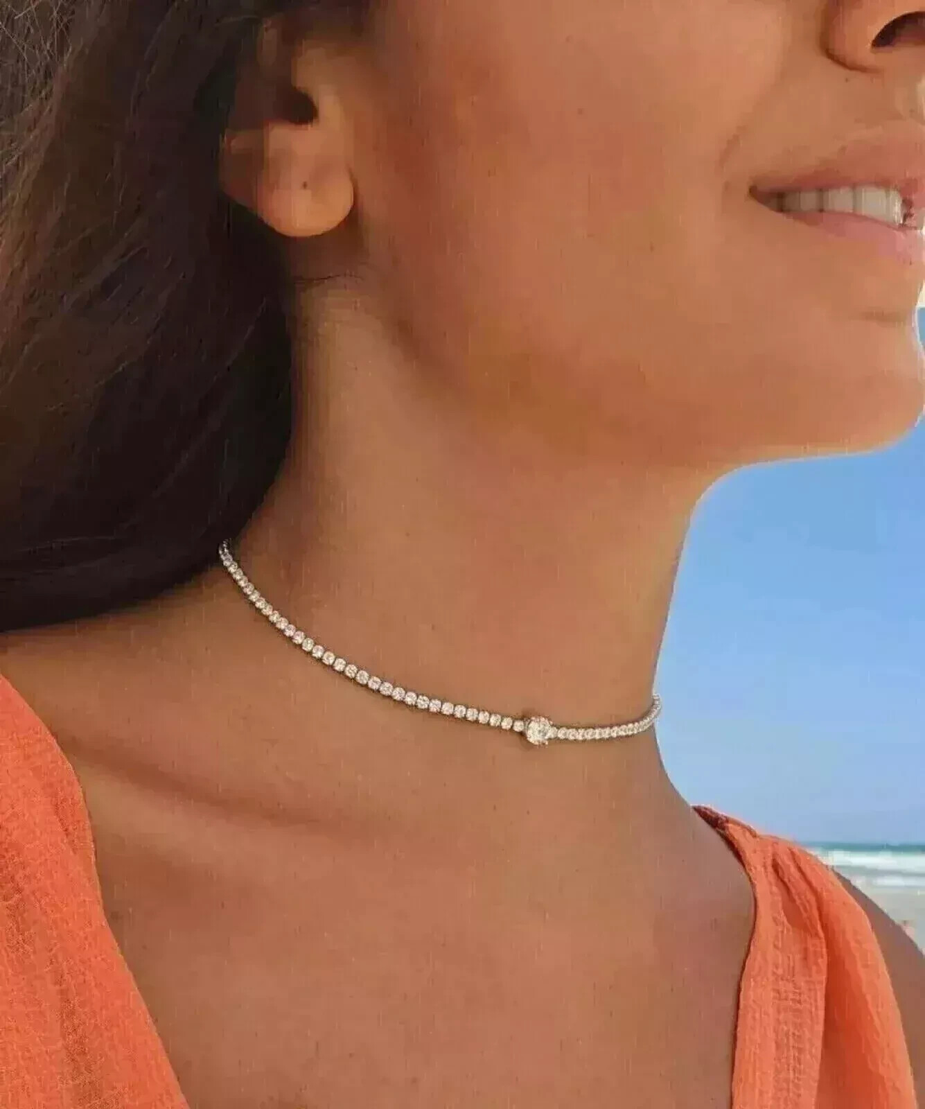 12Ct Round Cut Lab Created Diamond Tennis Choker Necklace 14K White Gold Plated