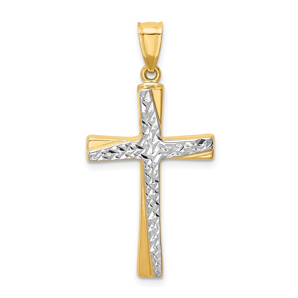 14k Two-tone Gold Cross Pendant 1.17g, L-37mm, 18mm Gift for Mother
