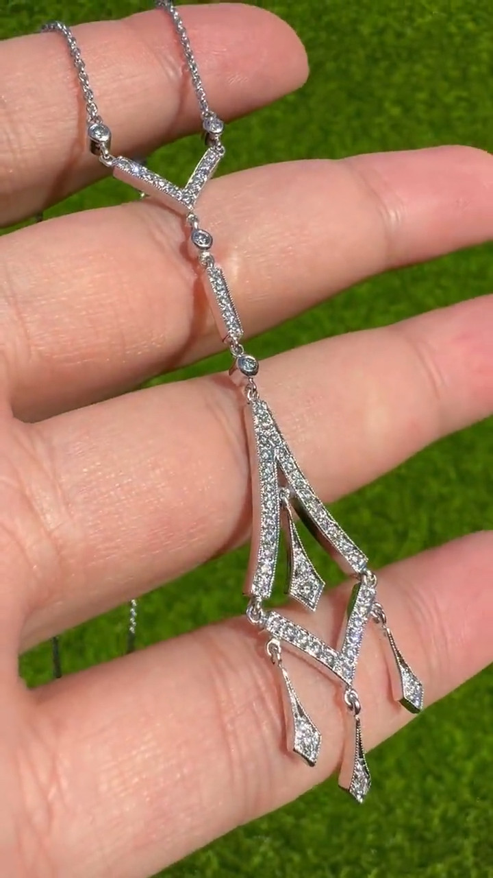 Vintage Style Women’s Elegant Necklace Real Moissanite 14K White Gold Over, 18″