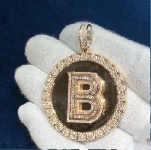 3.0 Ct Round Cut Lab-Created Diamond Men’s “B” Letter Pendant Yellow Gold Plated