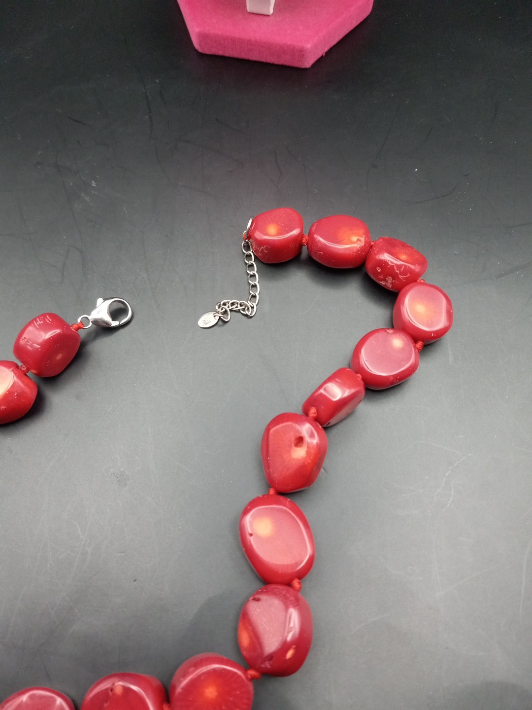 Vintage Lucas Lameth Red Coral Sterling Silver Chunky Necklace 21in