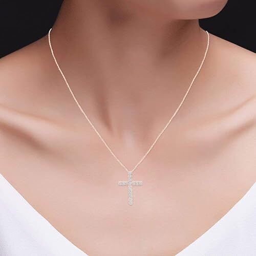 Natural Round Diamond Accents Twist Cross Pendant 18″ Necklace Sterling Silver