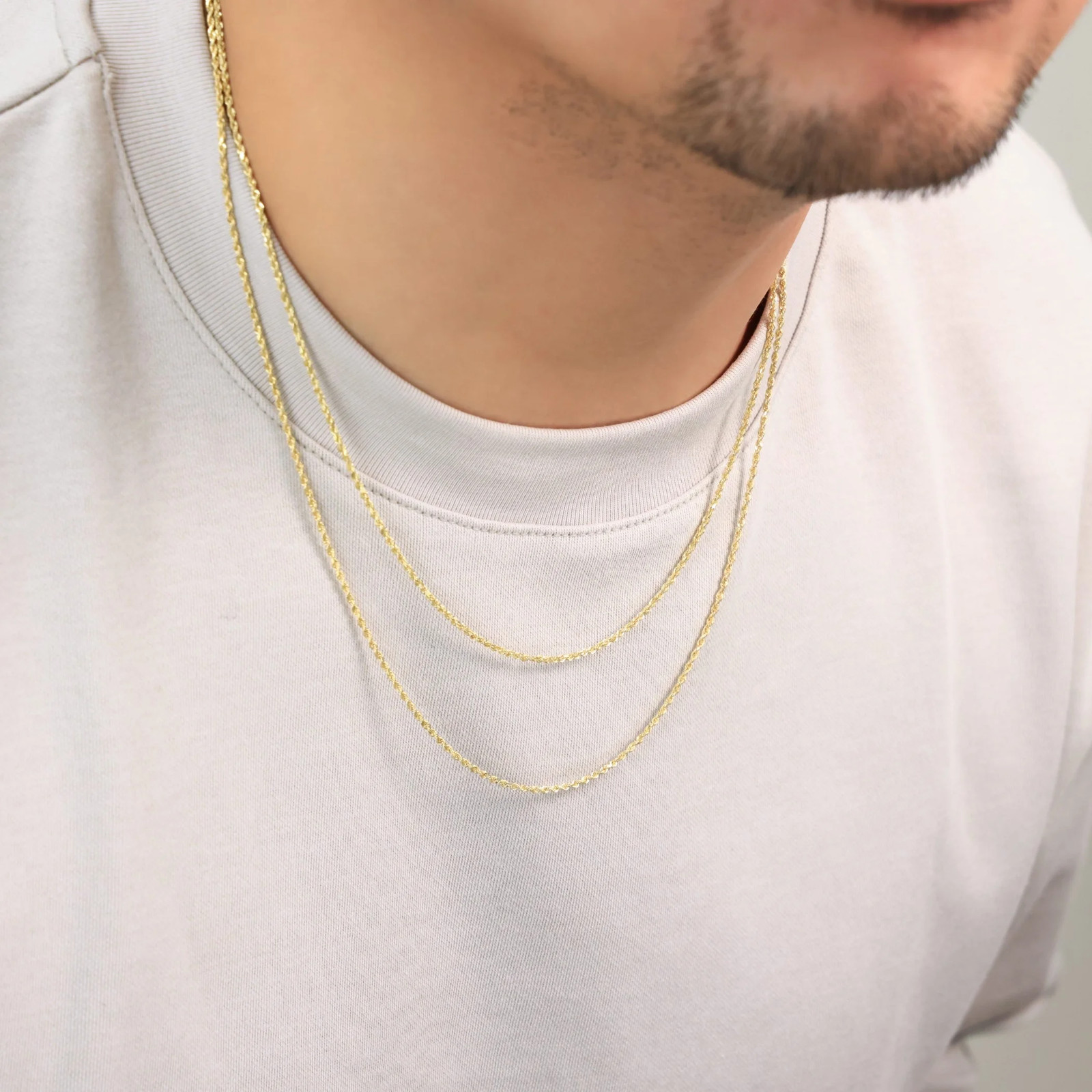 14K Real Yellow Gold 1.5mm Diamond Cut Rope Chain Necklace 16-24in Unisex