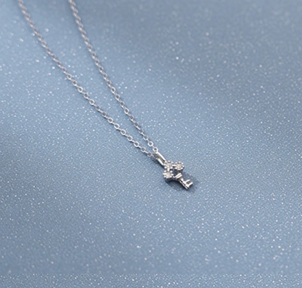 Minimalist Key Necklace Sterling Silver 925 CZ Dainty Pendant