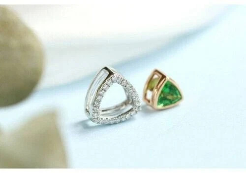 3CT Halo Trillion Cut Lab Created Emerald/Diamond Pendant 14K Two Tone Gold Over