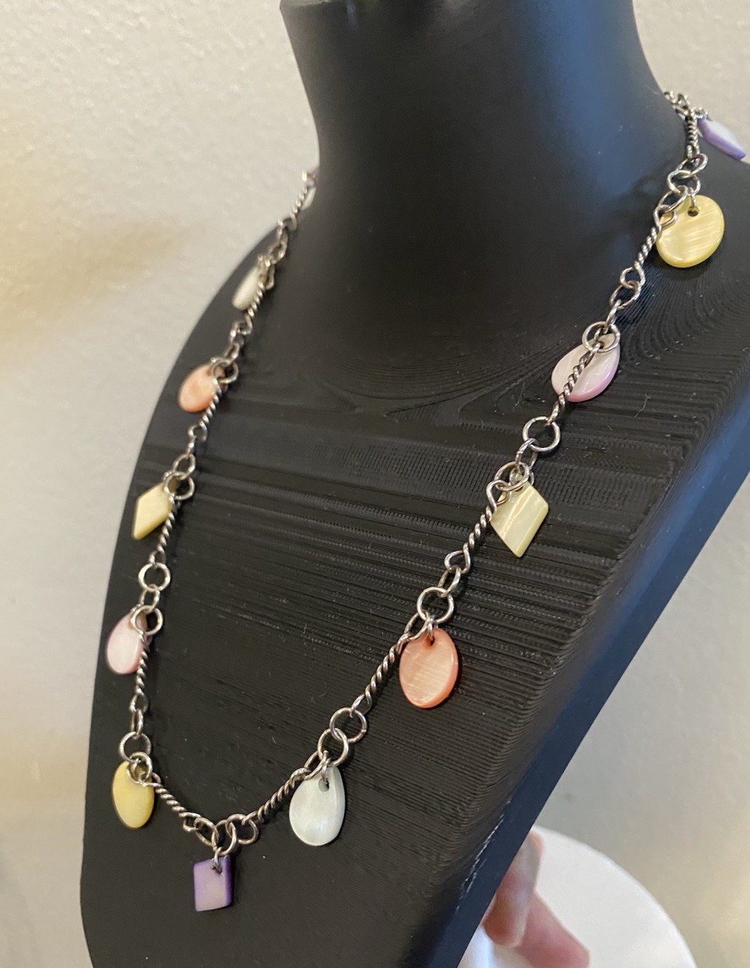 Multi Pastel Color Stone Sterling Silver Necklace Unsigned