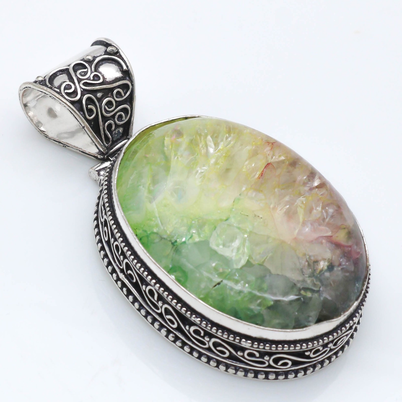 Natural Solar Quartz Gemstone Pendant 925 Sterling Silver Jewelry Size 2.10″