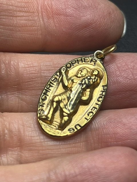 B4726 H.F.B St. Christopher Medallion Pendant Vermeil gold over 925 5.1g 30mm