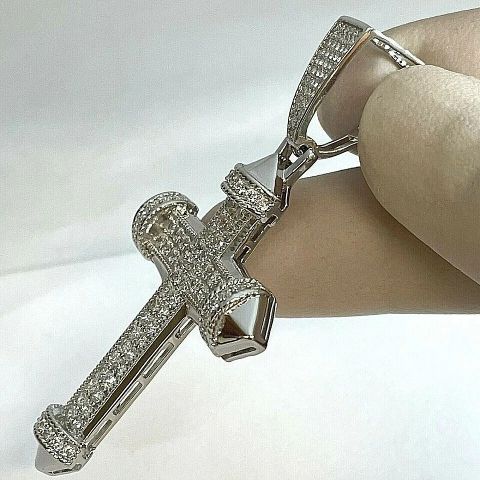 2Ct Lab-Created Diamond Round Cut Cluster Cross Pendant 14K White Gold Plated