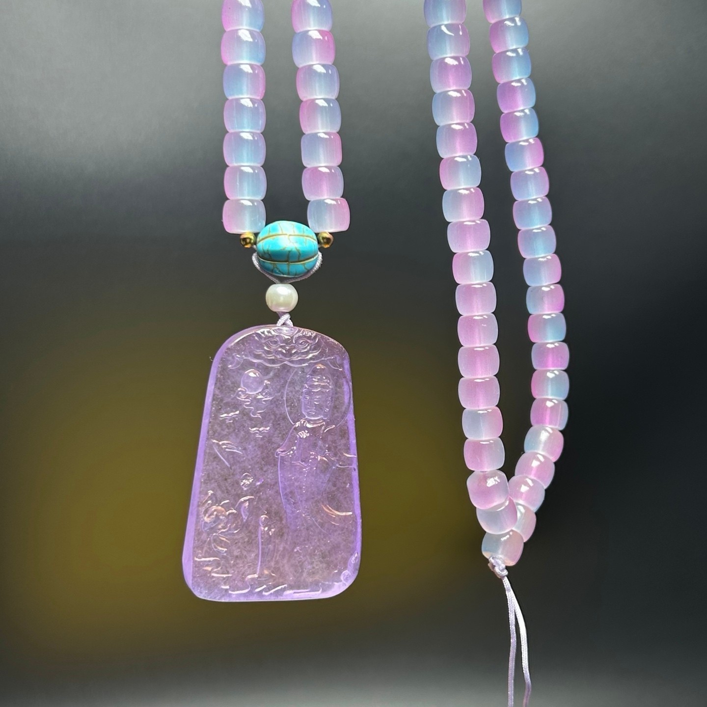 Nature ice Burmese Jade Jadeite carved kwan-yin lucky amulet Pendant&Necklaces