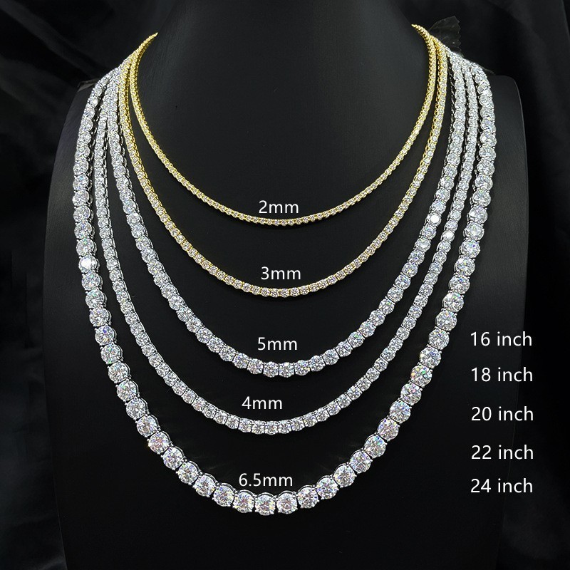 925 Sterling Silver D Color VVS1 Iced Out Moissanite Tennis Bracelet 2–6.5mm