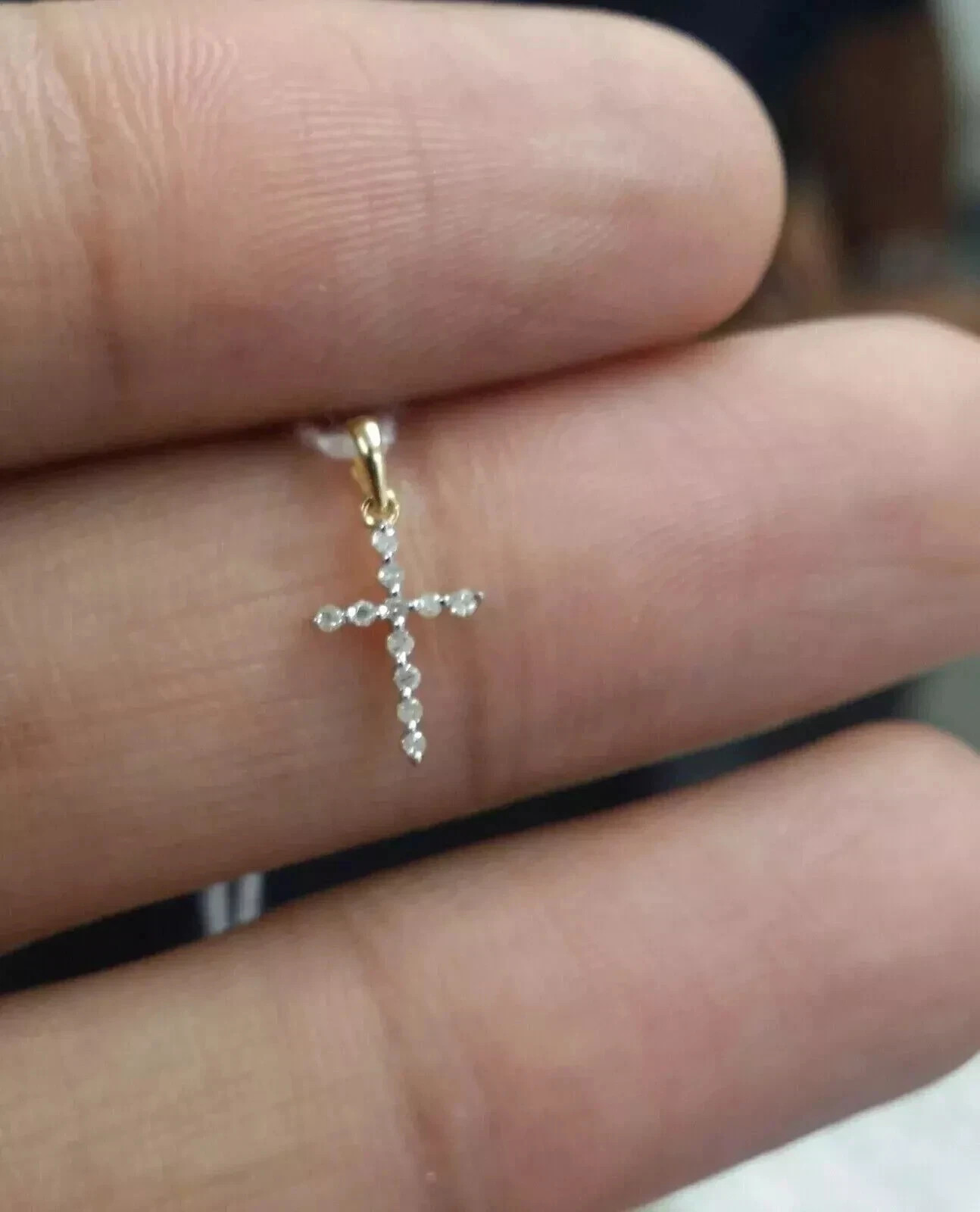 1Ct Round Cut Real Moissanite Baby Cross Pendant 14K Yellow Gold Plated