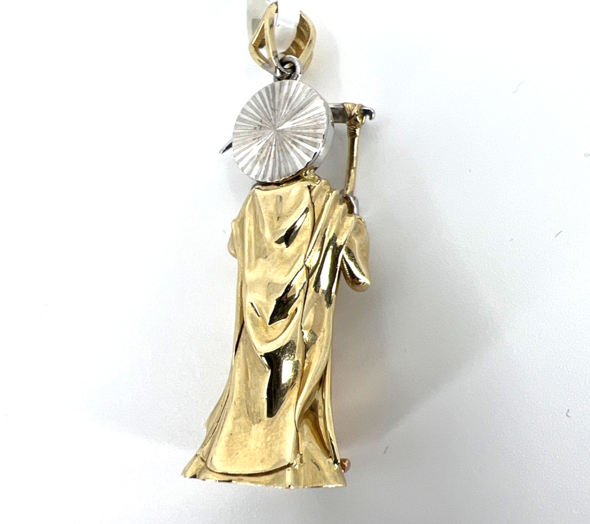 10K Tri-Color Gold Santa Muerte Pendant 2″ Italian CZ Santisima Muerte Authentic