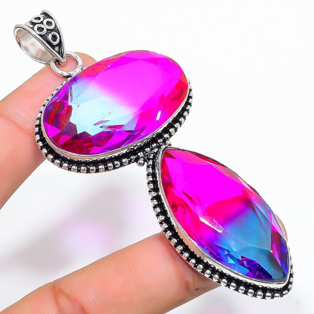 Bi-Color Tourmaline Gemstone 925 Sterling Silver Gift Jewelry Pendant 3.47″ e156