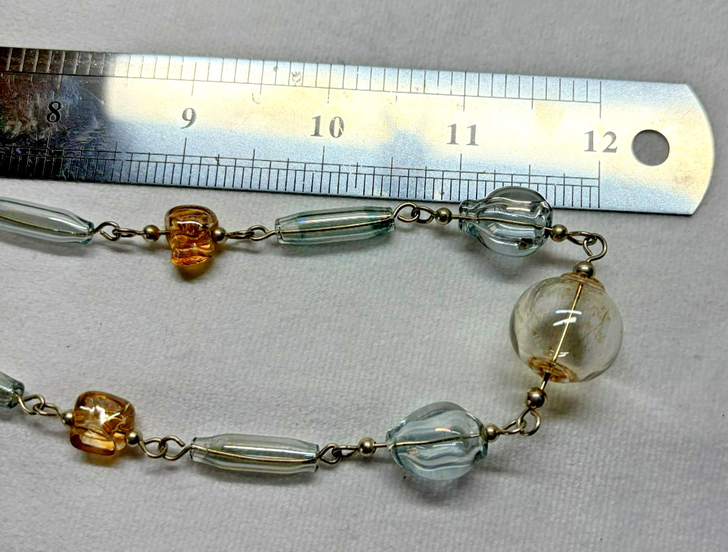 Long Vintage Boho Retro Fine Glass Bead Necklace 925 Silver Clasp 24″ Length 29g