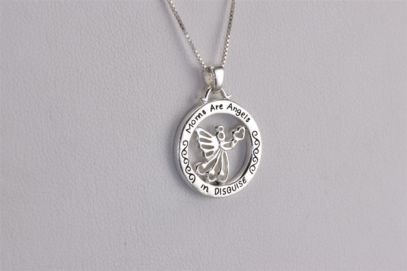 Sterling Silver 18mm Moms are Angels in Disguise Openwork 925 Pendant 18″ Chain