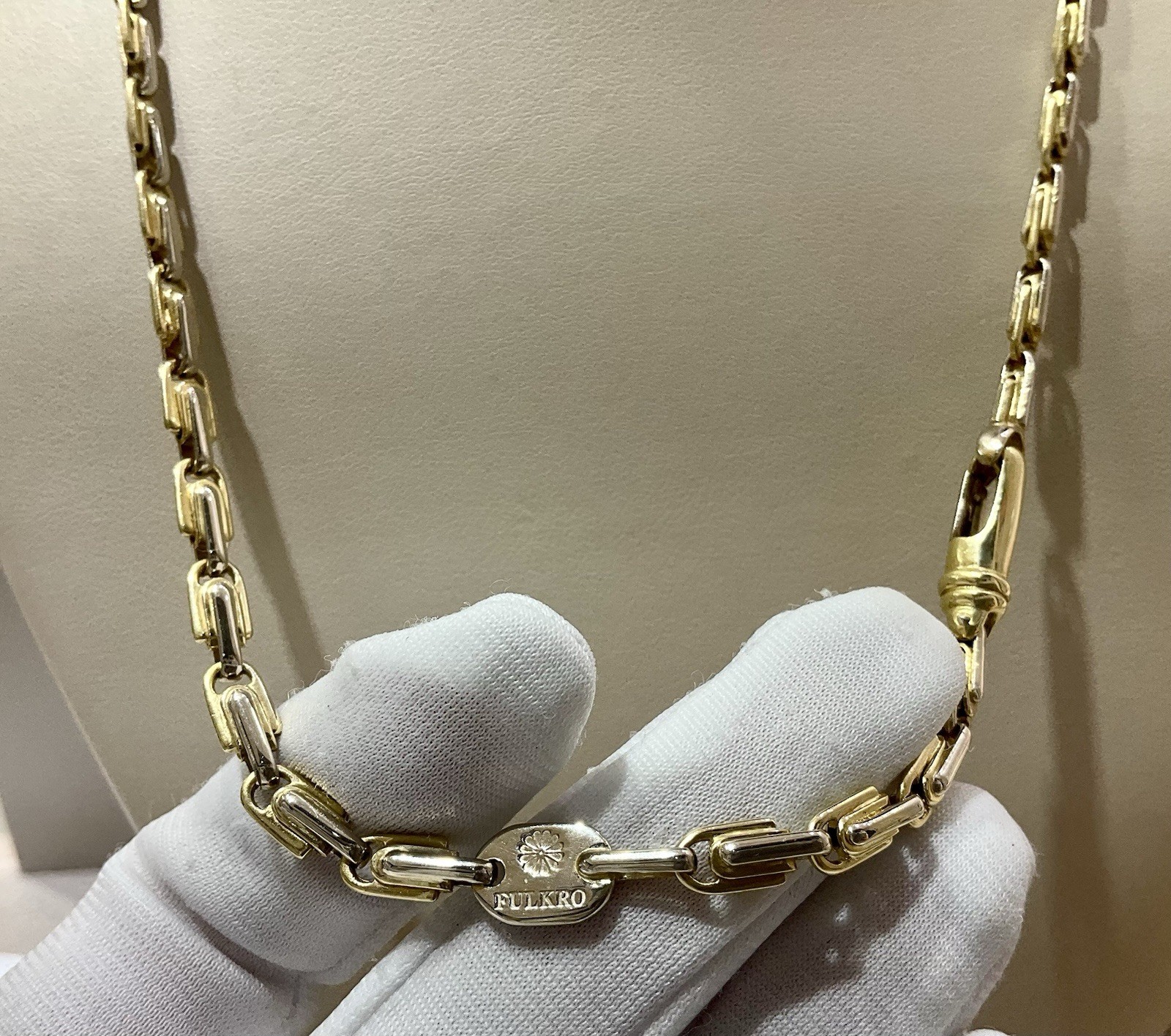 18K Two Tone Yellow & White Gold Fancy Link Chain Designed By Fulkro 20”